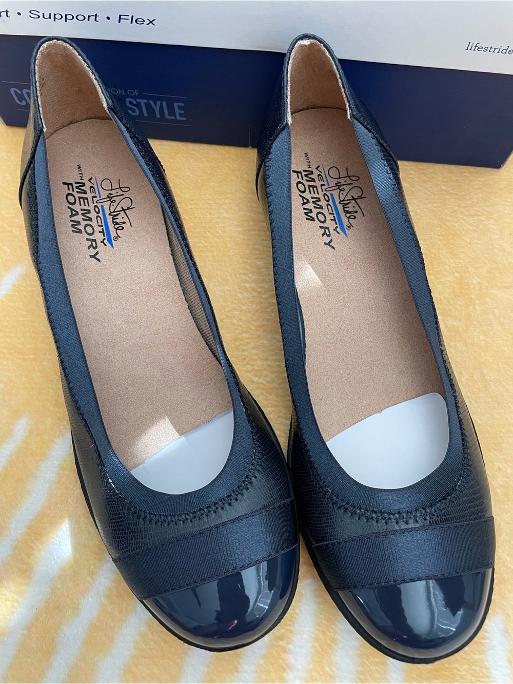 LifeStride Indigo Velocity Memory Foam Wedge Navy Liz. 8.5 M
